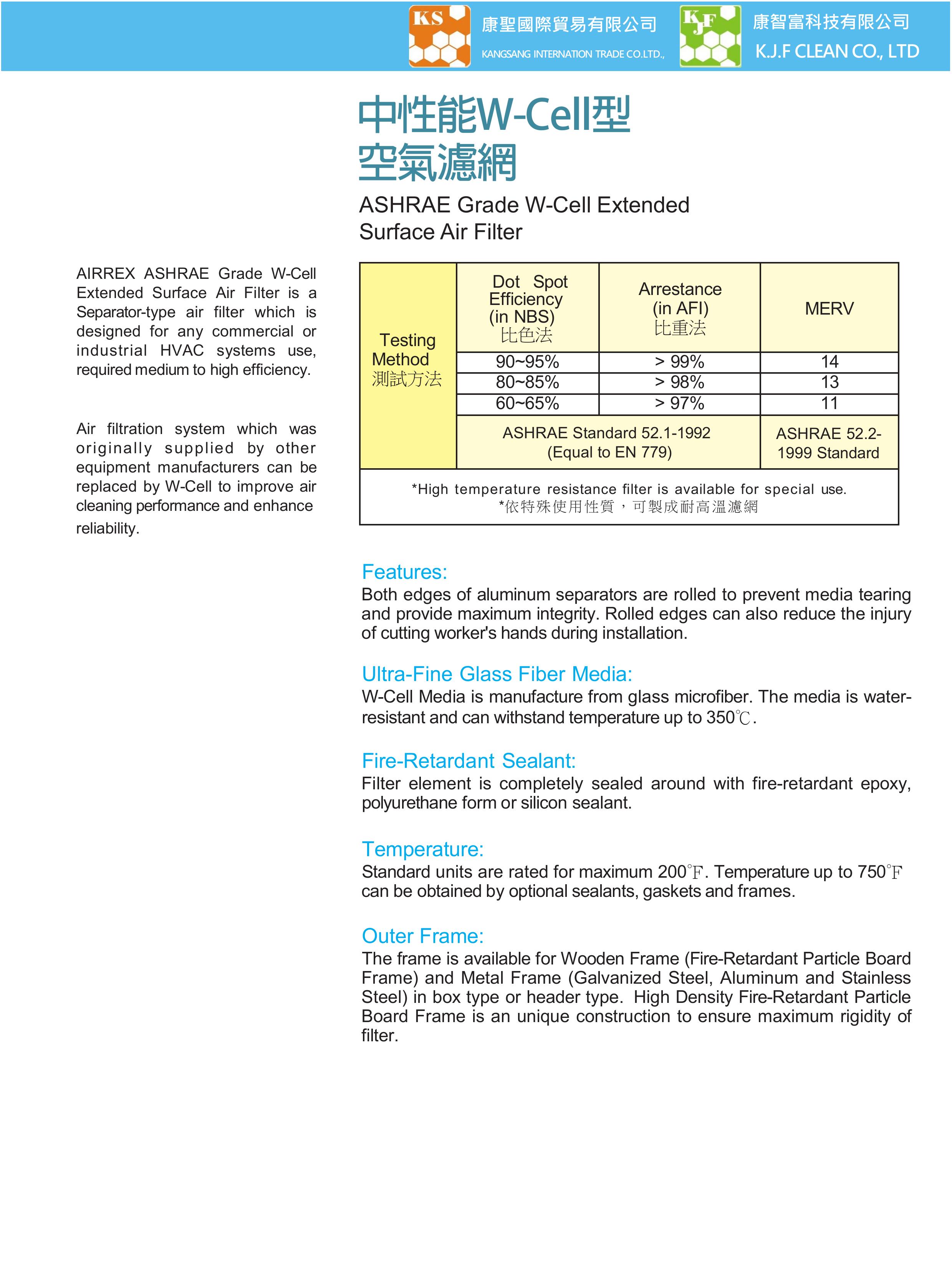 中性能W-CELL型空氣濾網